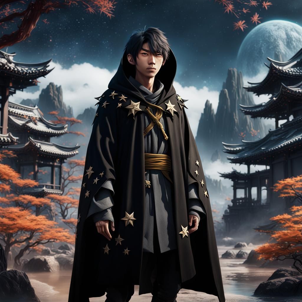 Japanese Boy in Star Cloak Fantasy Art