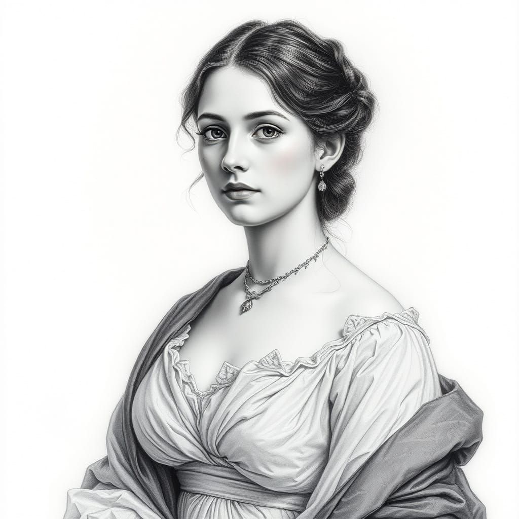 Empire Era Woman: Pencil Drawing in Ingres Style