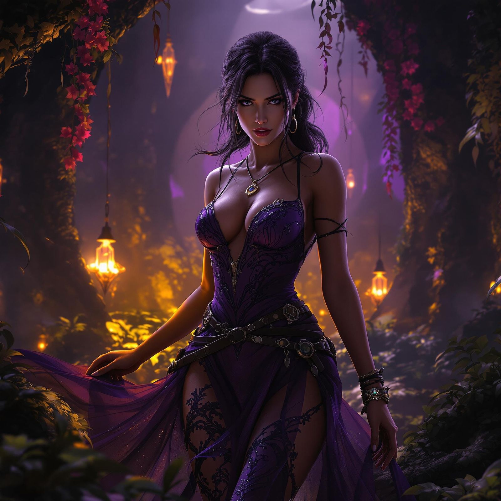 Lara Croft in Gown, Dark Fantasy Ambiance