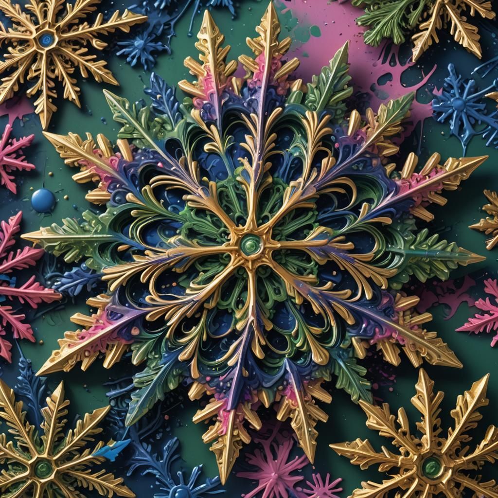 Colorful Anarchist Snowflake: Detailed Matte Painting