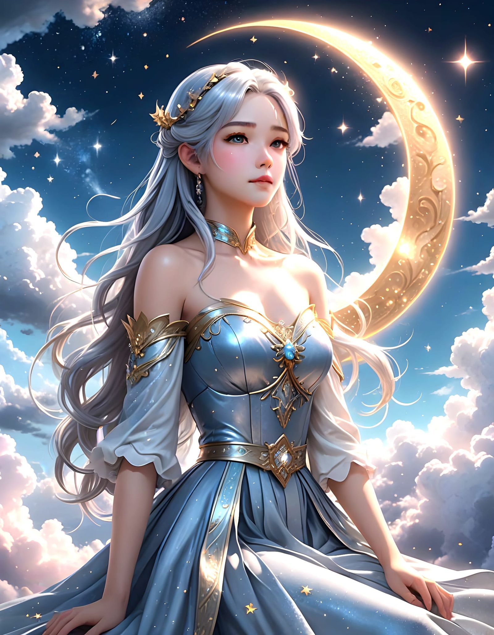 Celestial Fairy Princess on Crescent Moon