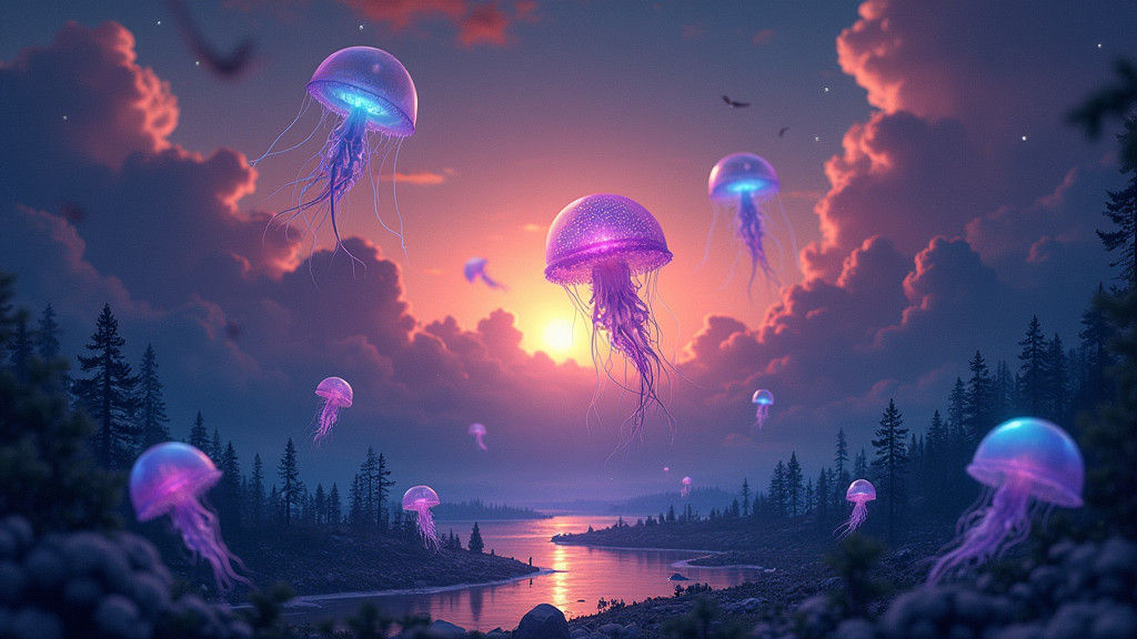 Bioluminescent Jellyfish Dreamscape in Magic Realism