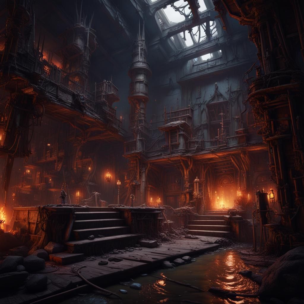 Detailed Dark Gang Hideout in Fantasy Style