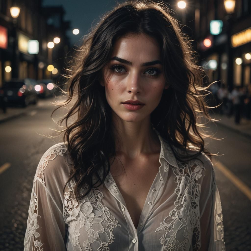 Night Portrait of a Girl with Lacy Undergarment
