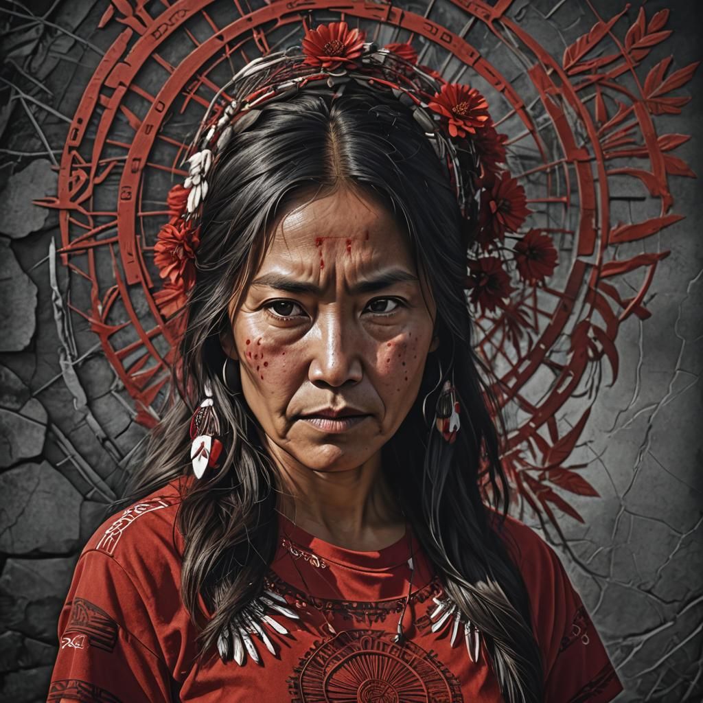 Native Woman in MMIW Shirt: Hyperrealistic Portrait
