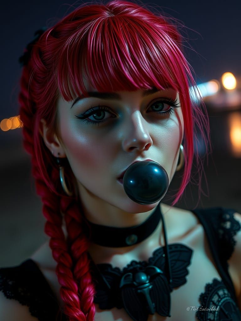 Cyberpunk Gothic Beauty Reigns on Dark Beach Night