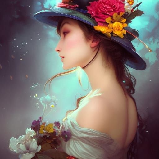 Wonderland Hatter Portrait in Art Nouveau Style