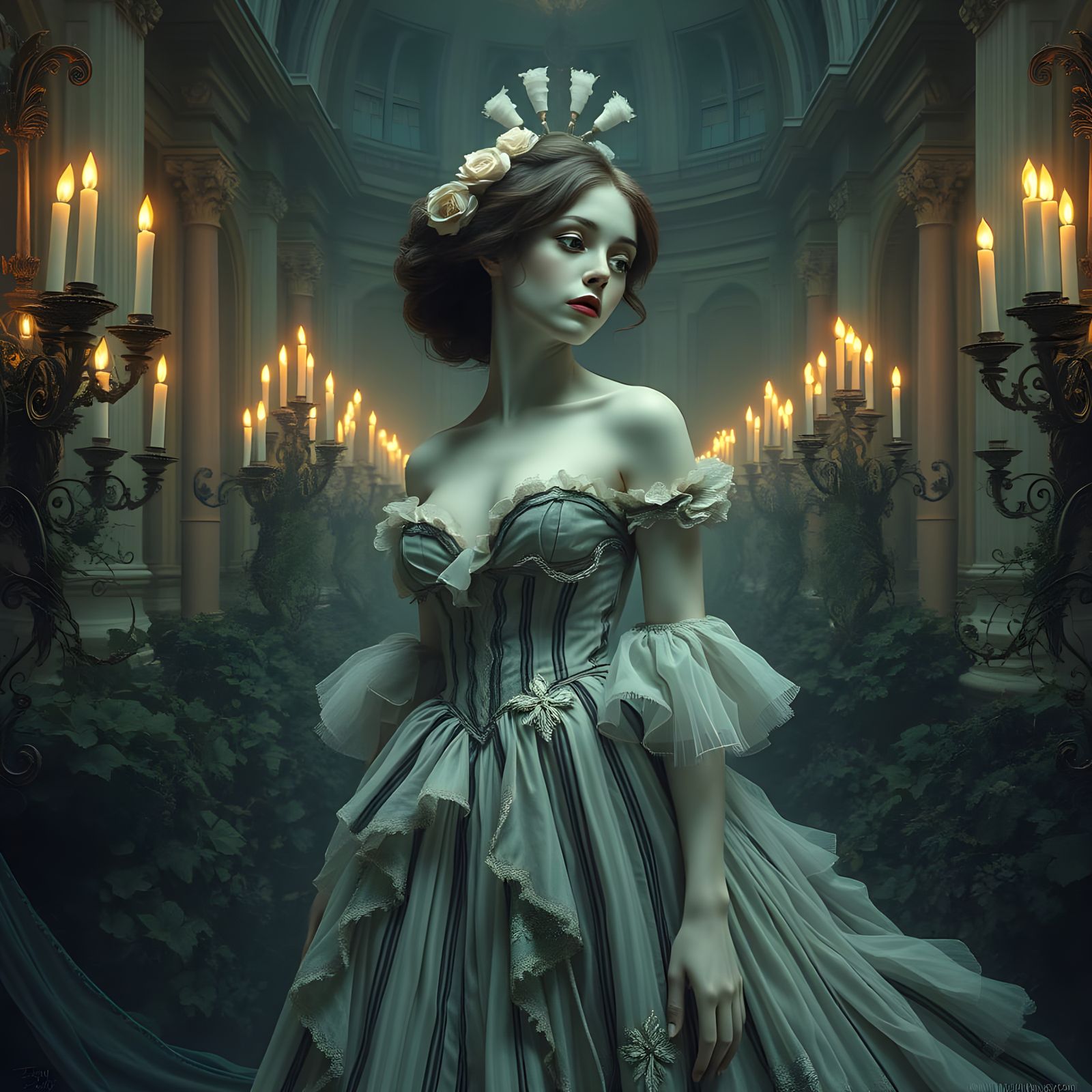 Haunting Victorian Woman in Decayed Architecture