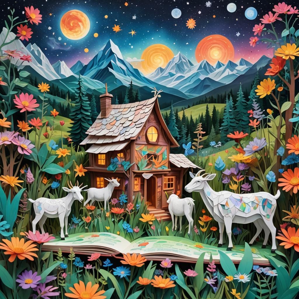 Pop-Up Book Scene in Astral Cosmic Style