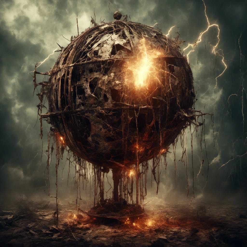 <lora:Macabre:1.0> Steampunk World. A metal ball that shoots lightning