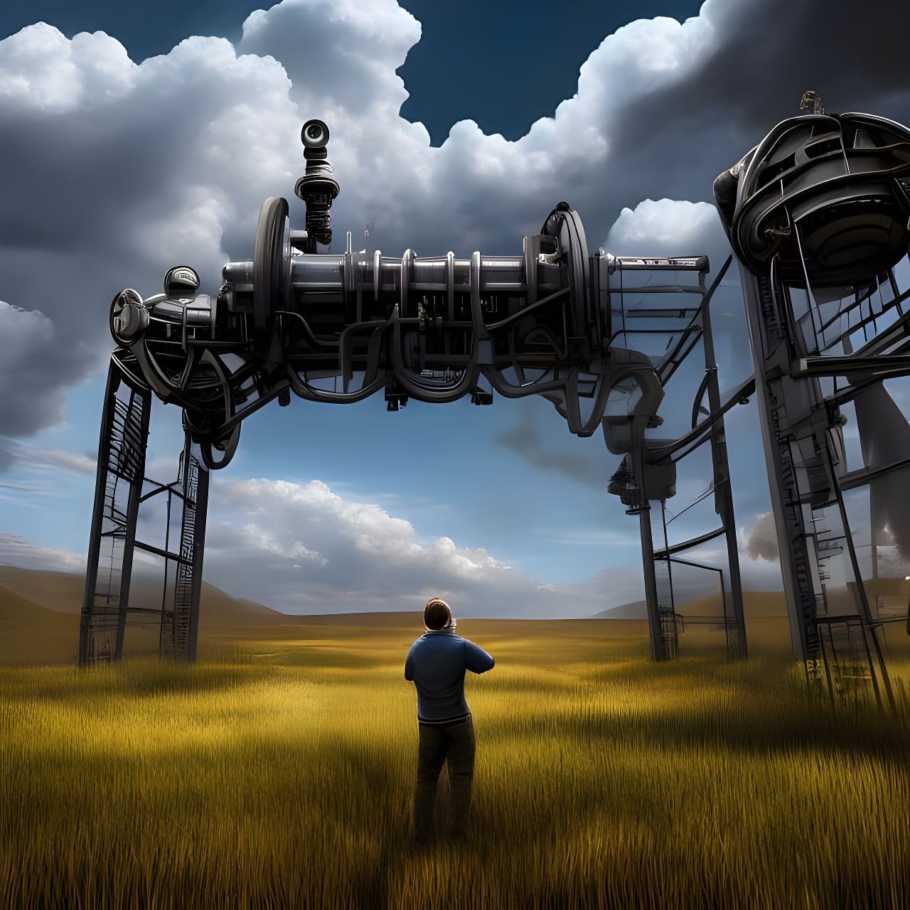 Detailed Portal Machine in Field, Rendered in Cycles