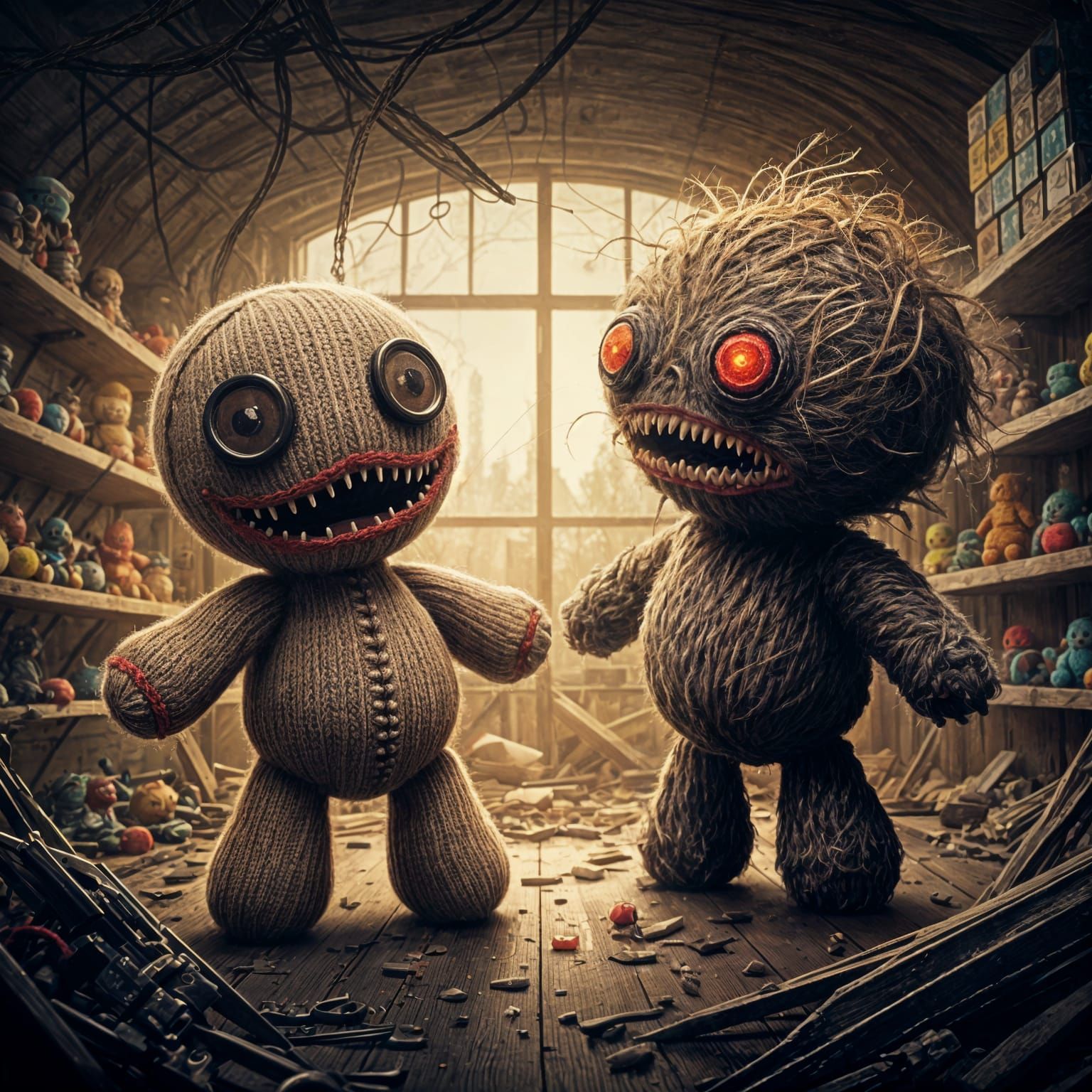 Terrifying Knitted Toys Battle in Ruined Store