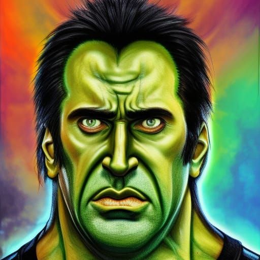 Nicolas Cage Transformed into Hulk: Hyperrealistic Art