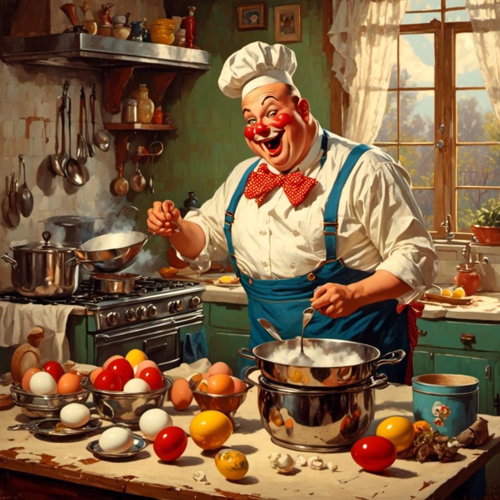 Humpty Dumpty Cooks Eggs in Retro Style