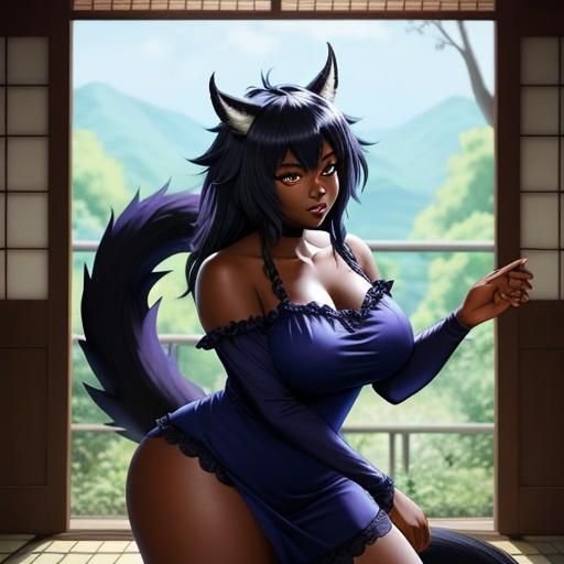 Anime-Style Beast Woman in Nightie