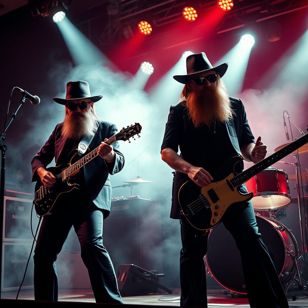 ZZ Top Live Performance in Hyperrealistic Style