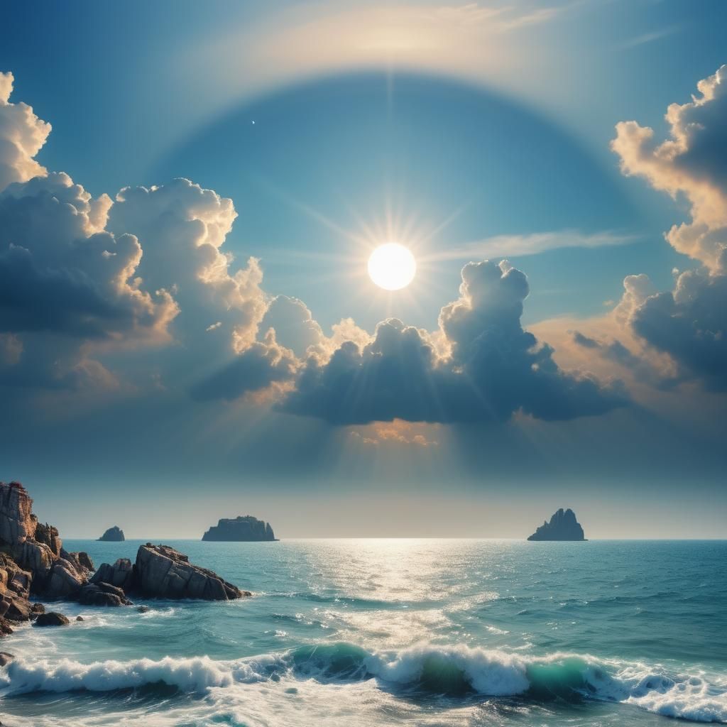 Moonlit Seascape with Divine Sunshine