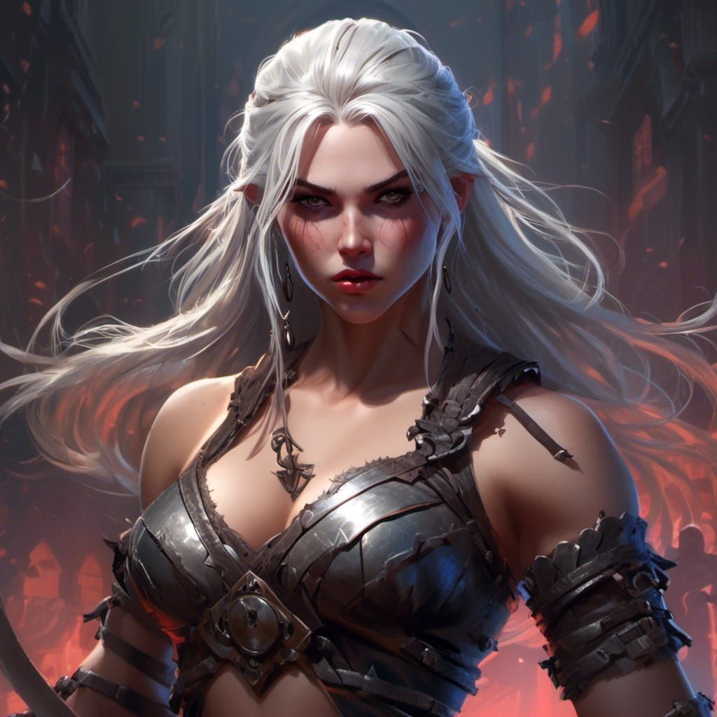 Muscular Vampire Barbarian Girl in Dark Fantasy Style