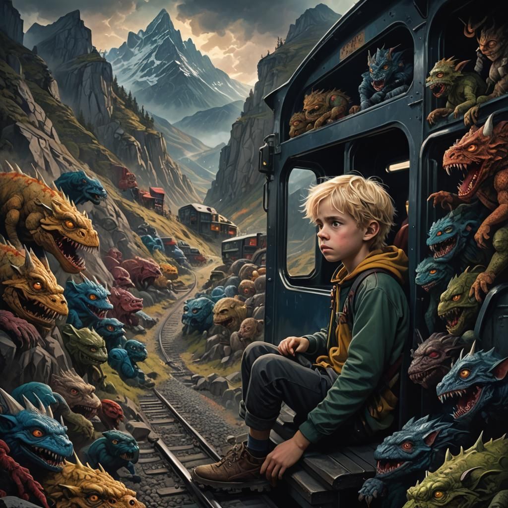 Dark Fantasy Train Journey Through Monster Lands