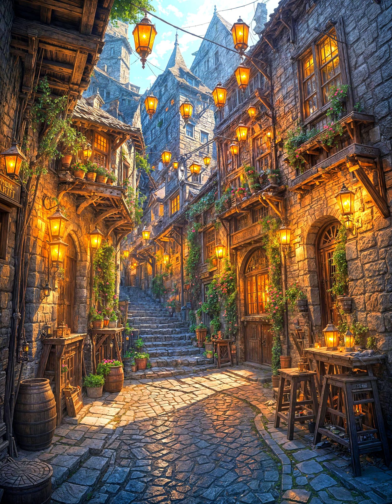 Old Town Taverns and Alleyways: A Fantasy Matte Painting