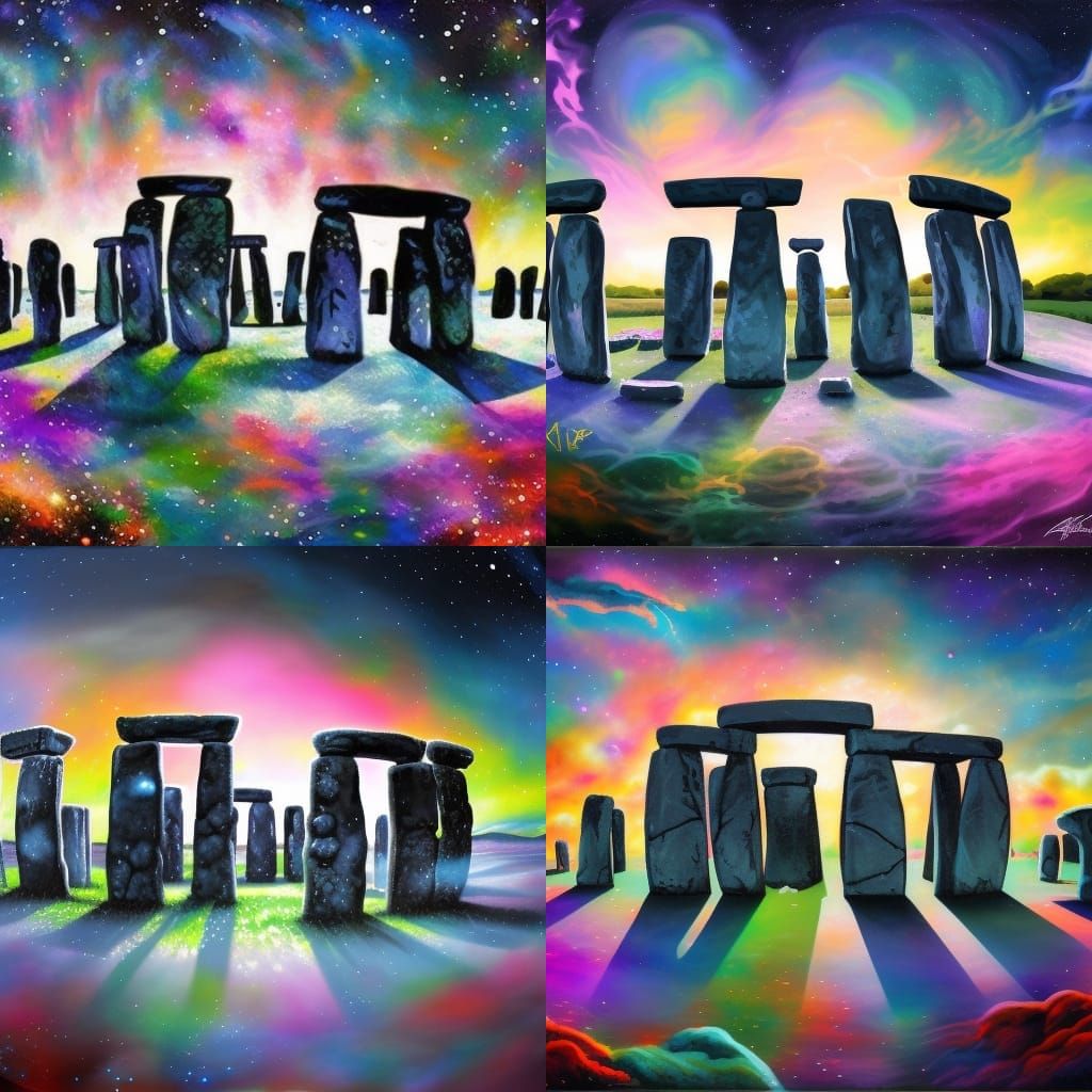 Stonehenge Under Cosmic Sky in Graffiti Art Style