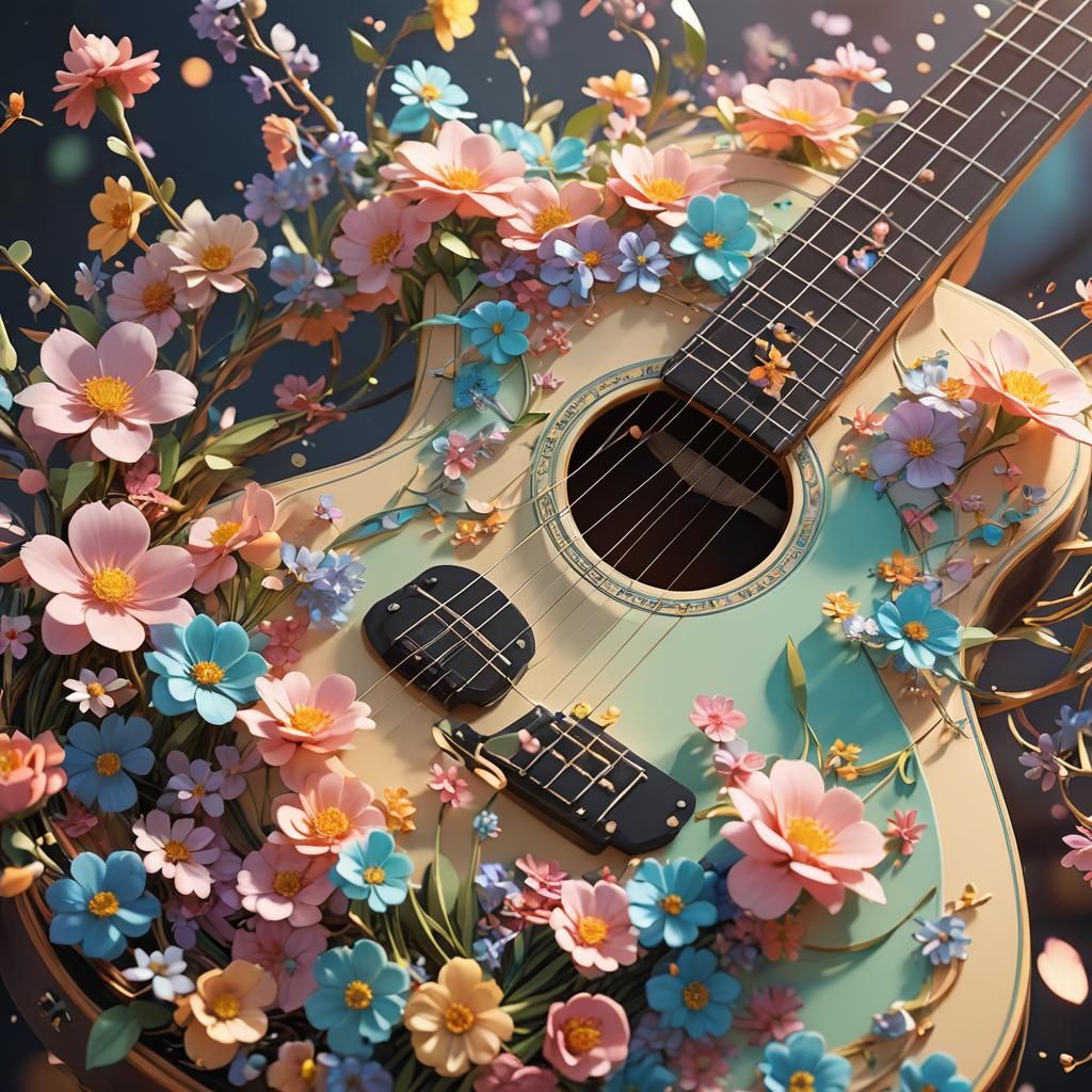Vibrant Anime Guitar Blooms in Macro Close-Up