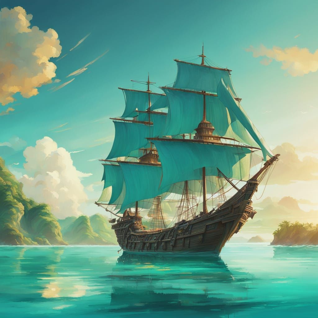 Wooden Galleon Ship in Turquoise Bay