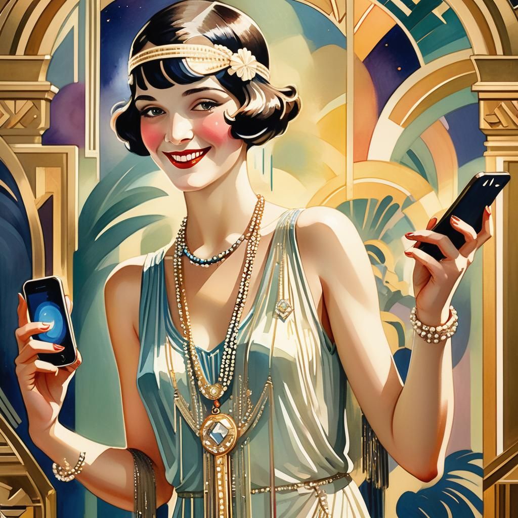 Flapper Girl iPhone Ad in Gouache Style