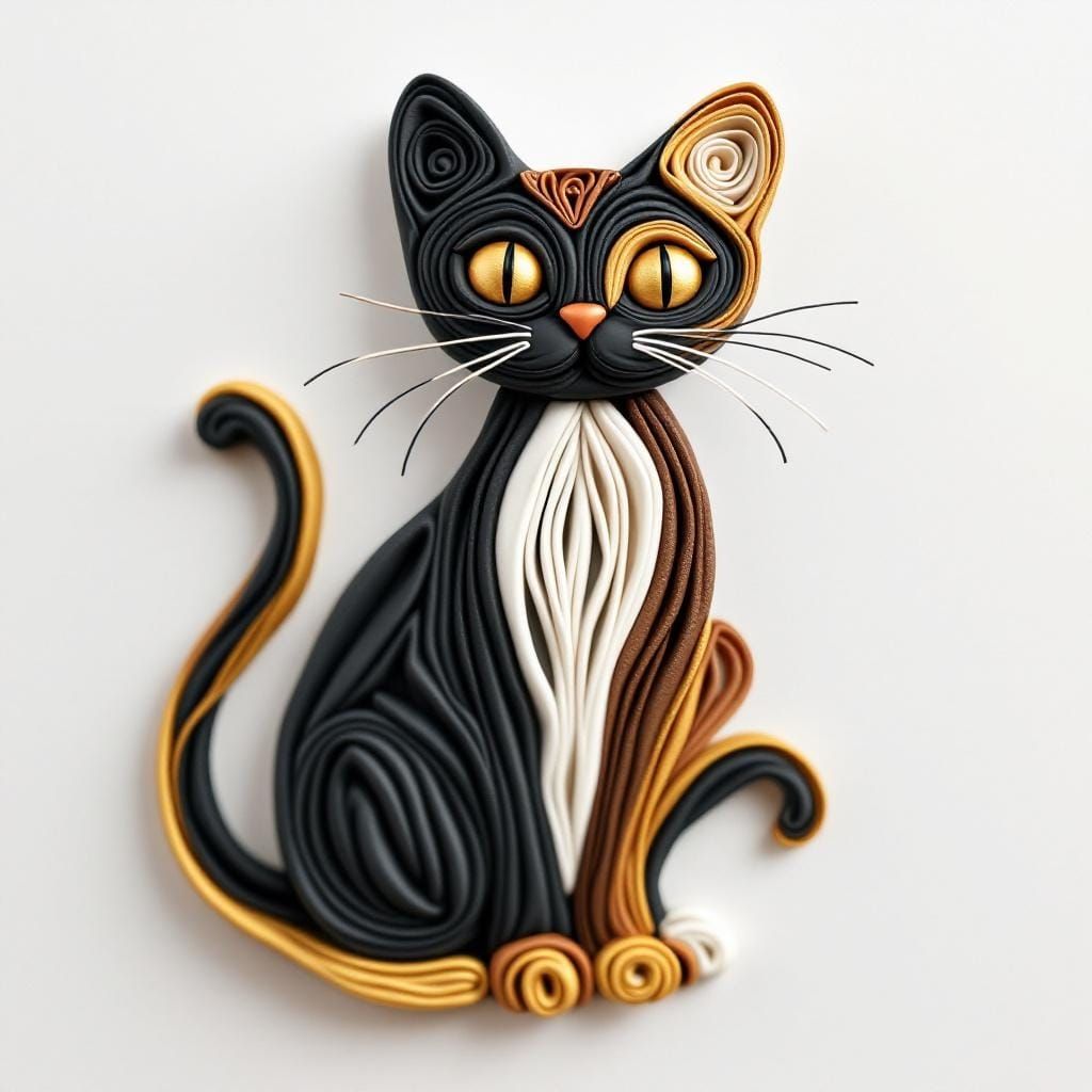 Charming Rolled Clay Cat Sculpture
