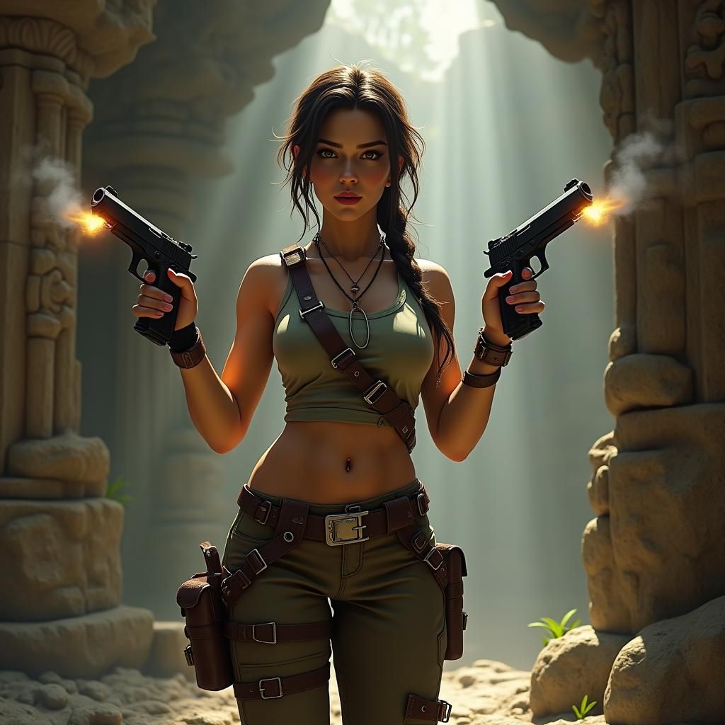 Lara Croft Victorious in Ancient Temple