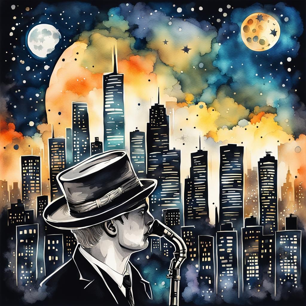 Surreal City on a Hat: Ink and Watercolor Dreamscape