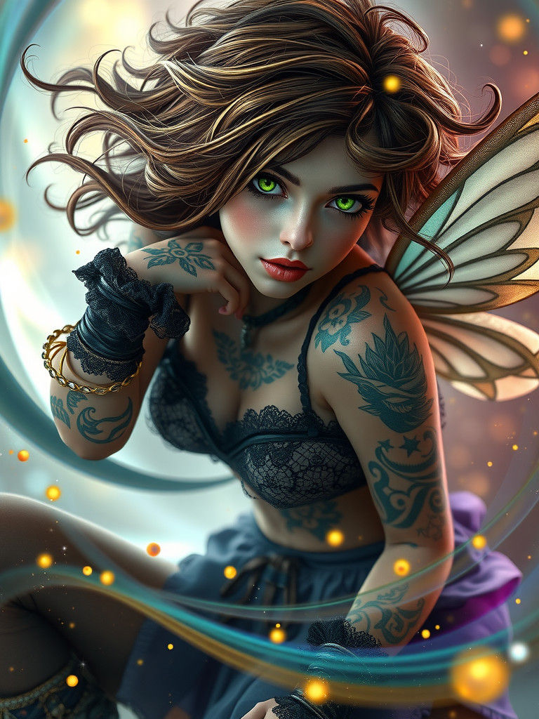 Mystical Tattooed Pixie Pirate in Ethereal Aurora
