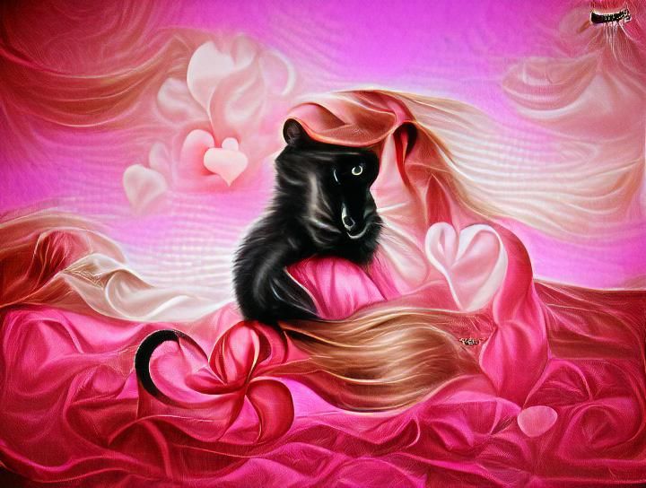 Romantic Oil Portrait of a Black Cat