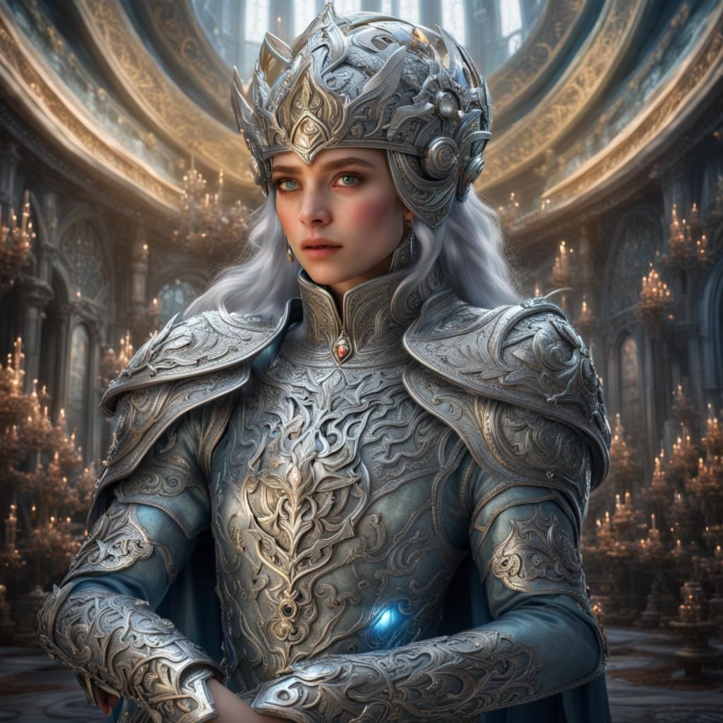 Regal Elf Princess with Silver Helmet, Hyperdetailed