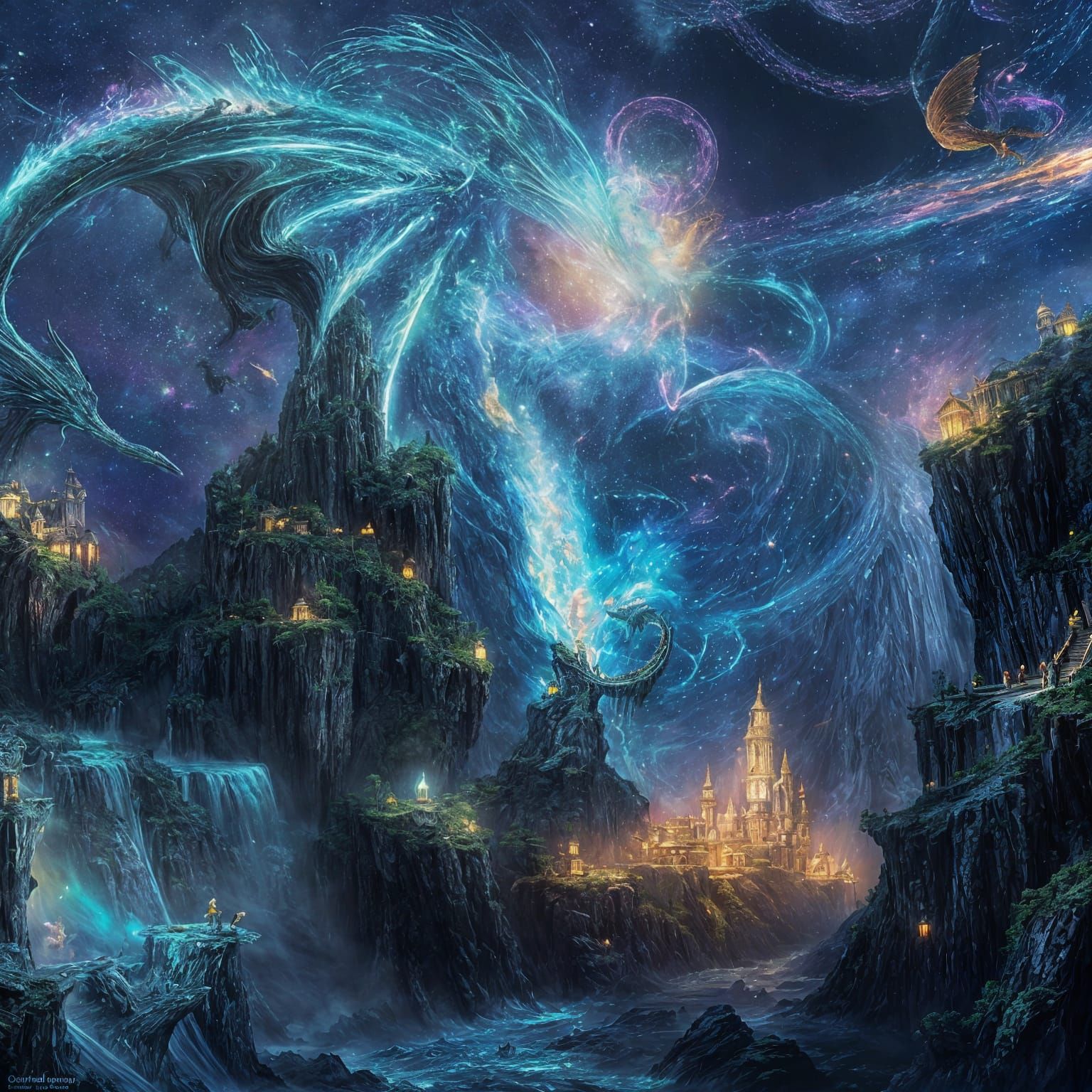 Dreamlike Bioluminescent Dragon Soars through Celestial Wate...