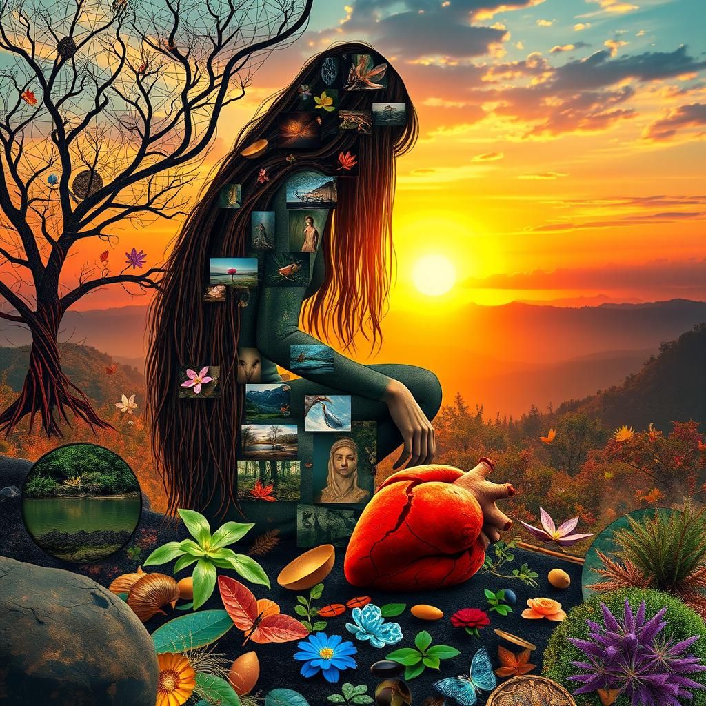 Bio Art Collage: Woman and Broken Heart