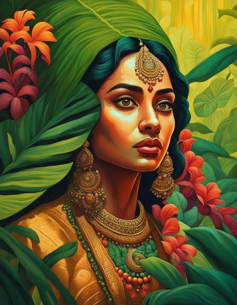 Bengali Bride Portrait in Verdant Jungle