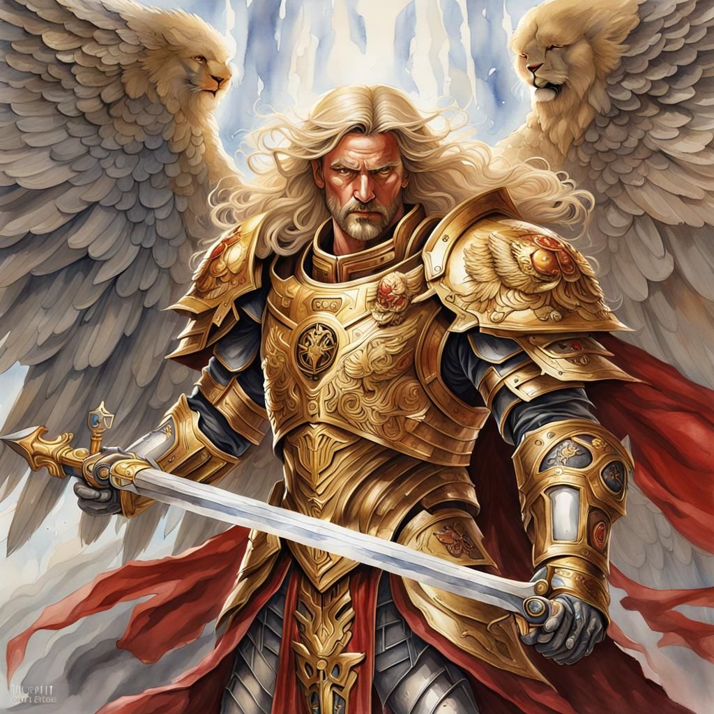 Angel Primarch Sanguinius in Renaissance Style with Lion Fac...