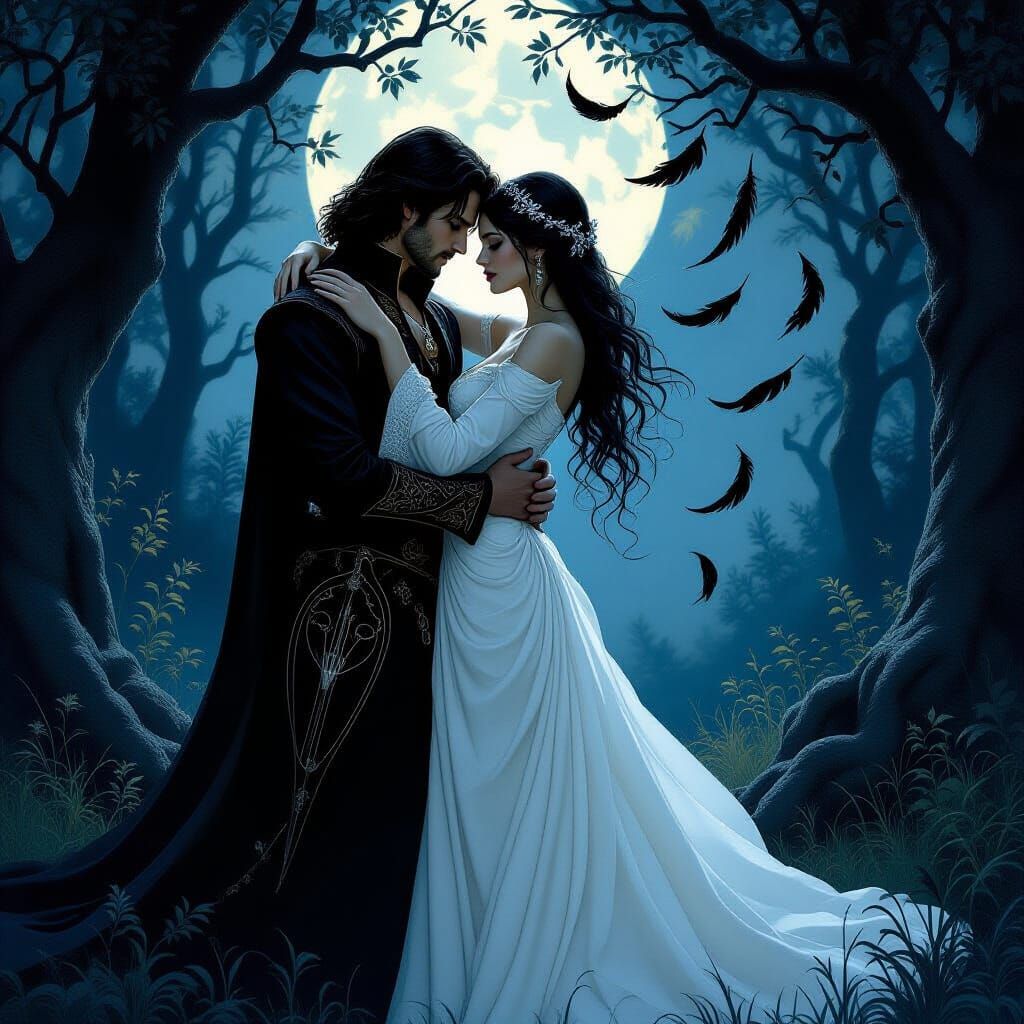 Dark Fantasy Forest Romance: Man with Black Wings