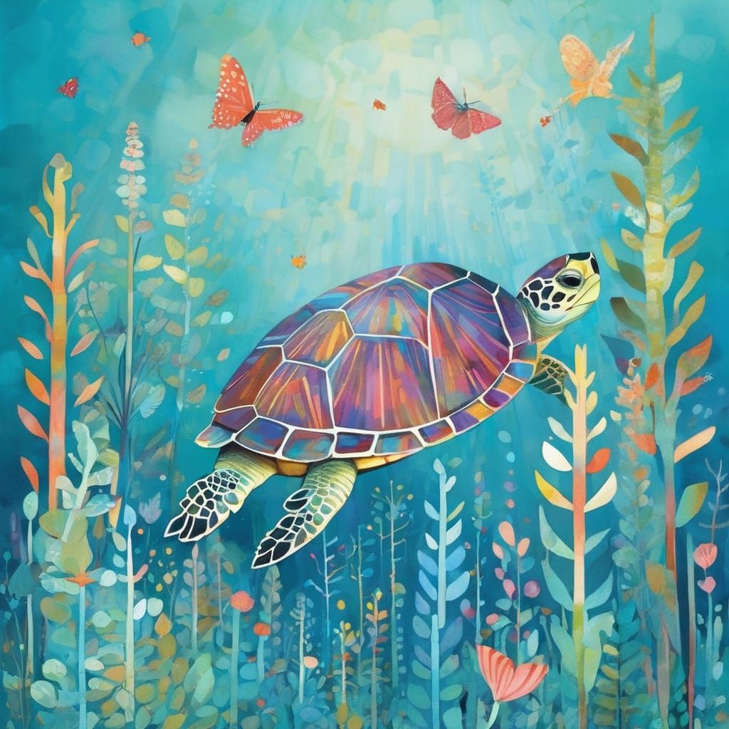 Sweet Turtle Singing in Pastel Autumn Colors