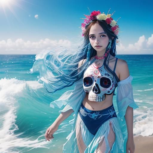 Virgen de Guadalupe Sugar Skull Watercolor Painting