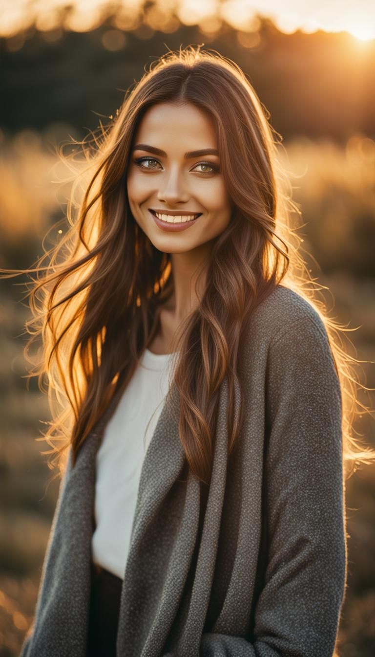 Elegant Woman with Flowing Hair in Golden Light