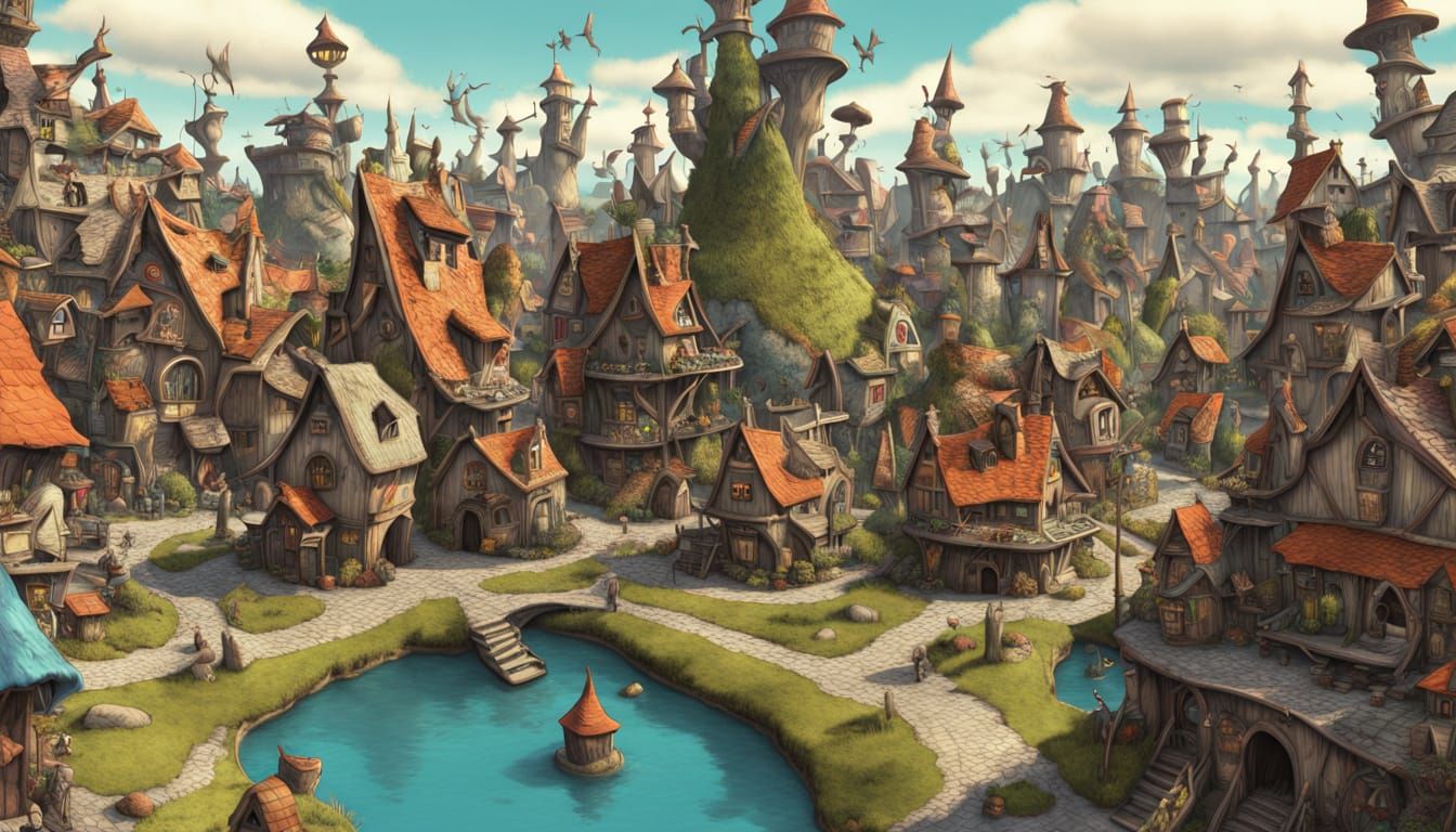 Whimsical Goblin Metropolis in Dr. Seuss's Tim Burton World