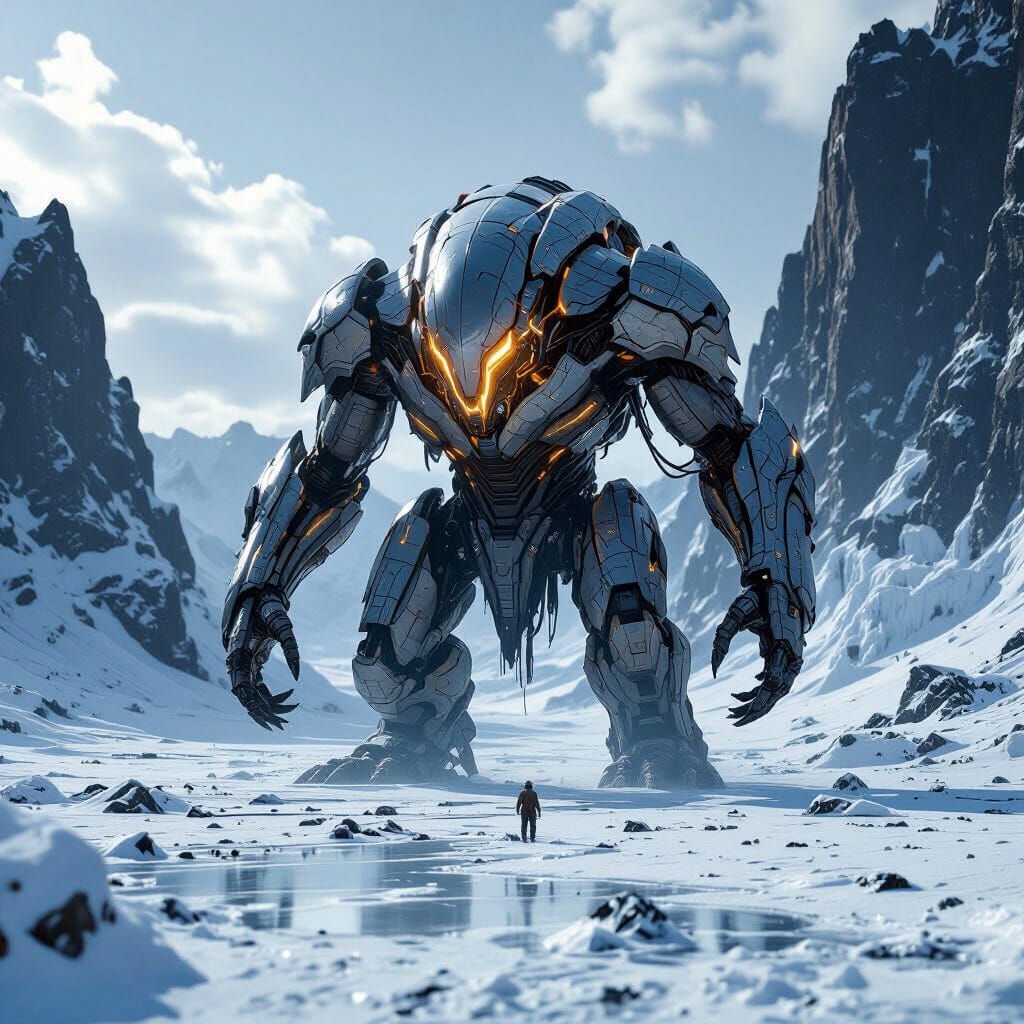 Colossal Biomechanical Alien in Frozen Canyon