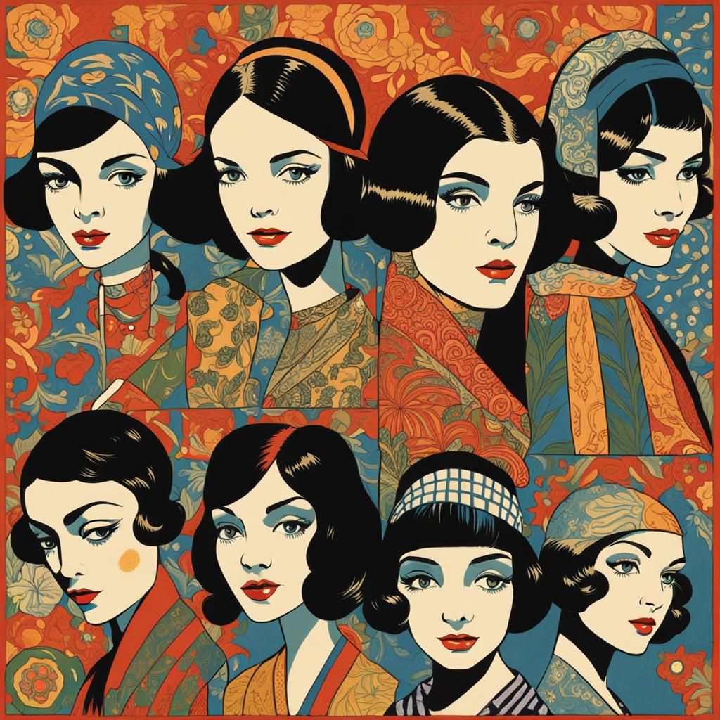 Smiling Girls in Styles of Art Masters