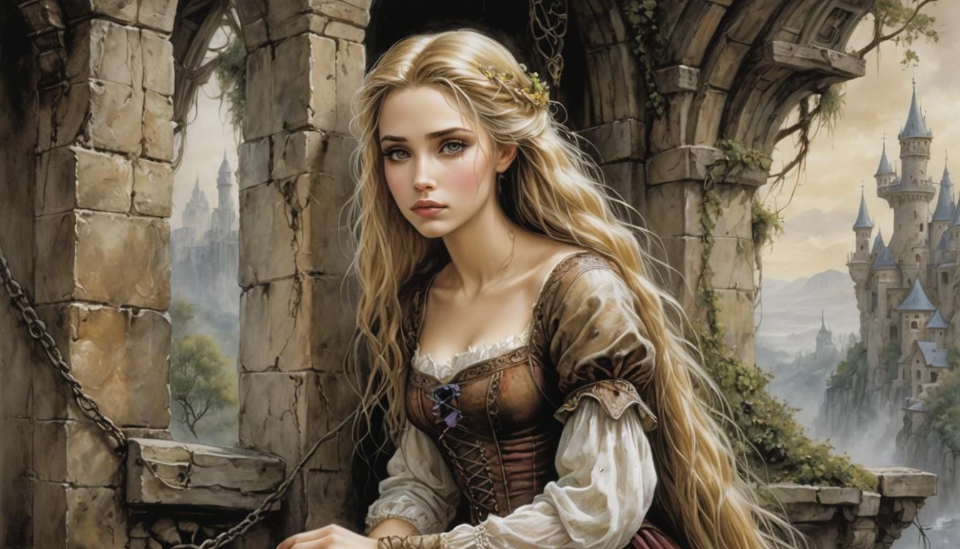Rapunzel in a Dark Fantasy Painting Style