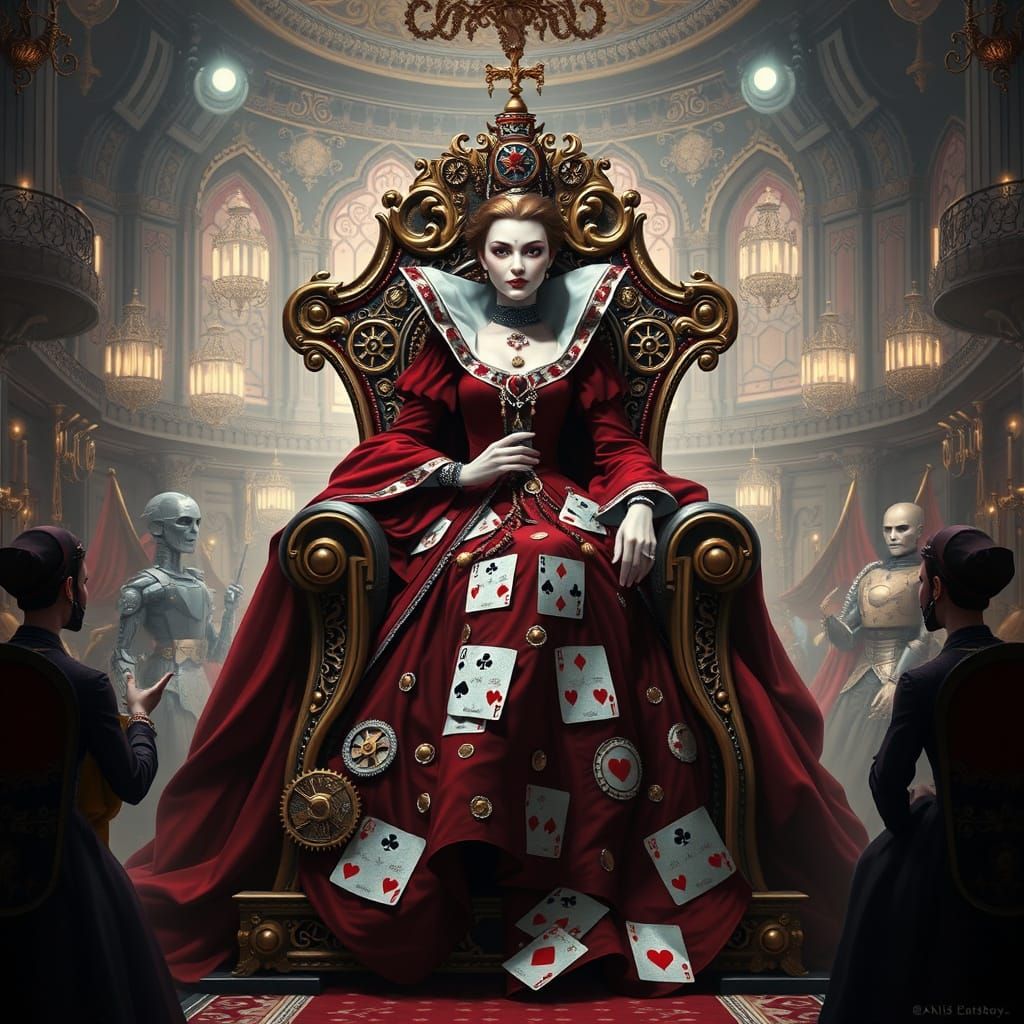 Steampunk Queen of Hearts on Clockwork Throne