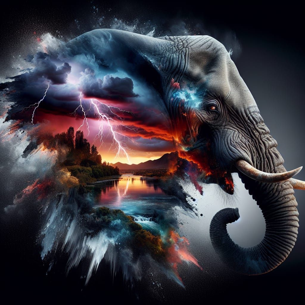 Elephant Silhouette Reveals Raging Storm, Hyperrealistic Dou...
