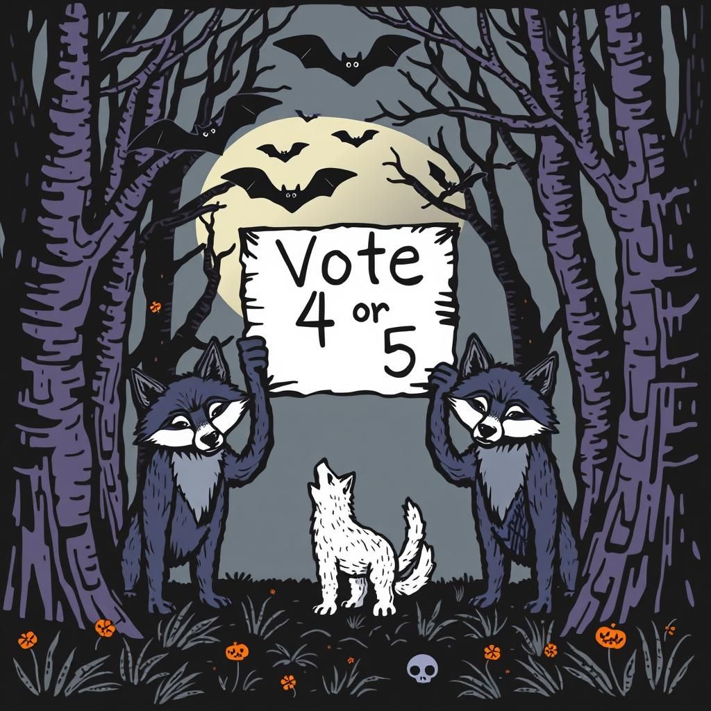 Spooky Forest Vector Art with Bats and Wolves
