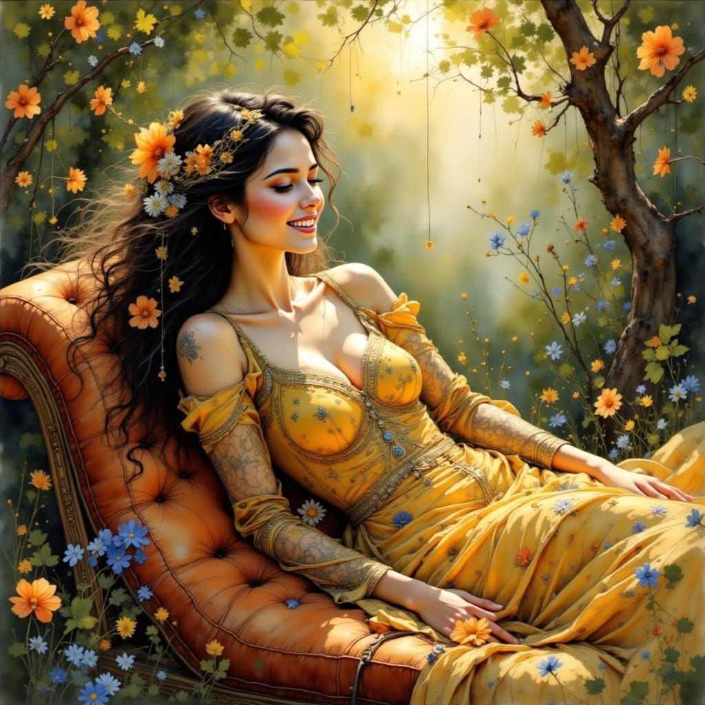 Art Nouveau Beauty in Sunlit Garden